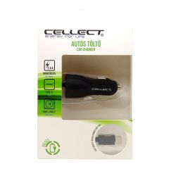 Cellect 2.4A USB Type-C fekete autós töltő