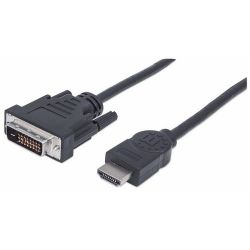 Manhattan HDMI Cable, HDMI Male to DVI-D 24+1 Male, Dual Link, Black, 1,8m (Audio/Video kábel)