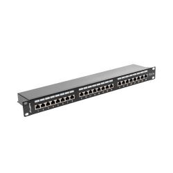 Lanberg 24 port 1U, cat. 5e, árnyékolt fekete patch panel