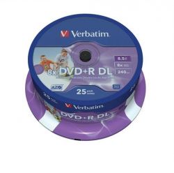 Verbatim "Double Layer" kétrétegű, nyomtatható, no-ID, 8,5GB, 8x, hengeren, DVD+R lemez
