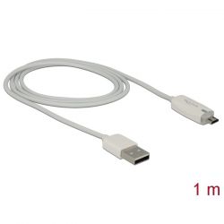 DELOCK USB 2.0-A male>Micro USB-B (LED kijelzős) 1m fehér adat- és töltőkábel