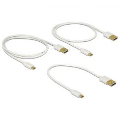 DELOCK USB 2.0 A>Micro-B fekete 30-60-90 cm fehér adat- és töltőkábel