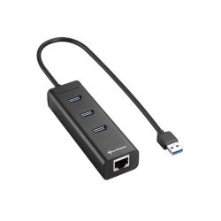 Sharkoon USB Hub - Aluminium Hub +RJ45 (Fekete; 3port USB3.0 + 1port RJ45) (Port bővítő, USB Hub)