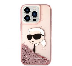 Karl Lagerfeld Glitter Karl Head Apple iPhone 14 Pro Rózsaszín Szilikon hátlap tok  