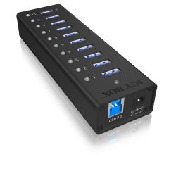 Icy Box 10 x Port USB 3.0 Hub with USB charge port, Black