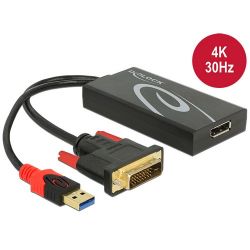 Delock 62596 DVI + USB apa - Displayport 1.2 anya fekete adapter