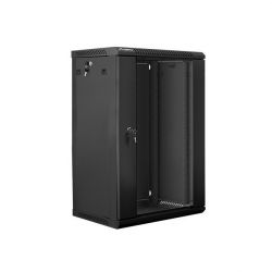 Lanberg 19'' 18U 600x450mm fekete (üvegajtó) fali rack szekrény