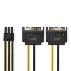 Nedis CCGP74205VA015 2x SATA 15-Pin apa - PCI Express anya 0.2 m fekete-sárga kábel