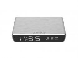 Gembird DAC-WPC-01 LCD, 5V, 1A, 5W ezüst digitális ébresztőóra vezeték nélküli töltési funkcióval