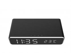 Gembird DAC-WPC-01 LCD, 5V, 1A, 5W fekete digitális ébresztőóra vezeték nélküli töltési funkcióval