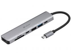 Tracer TRAPOD46997 A-2, 60 W, 7 portos, USB, USB Type C, HDMI 1.4, MicroSD Ezüst-Fekete notebook dokkoló