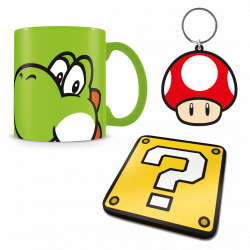 Pyramid GP85205, Super Mario & Yoshi, Official, Bögre, alátét és kulcstartó ajándék szett