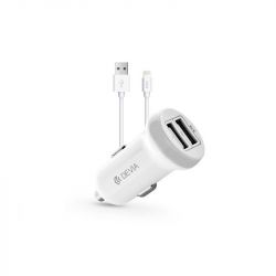 Devia ST326905 Smart dual port lightning 3.1a fehér autós töltő 2xUSB + lightning kábel