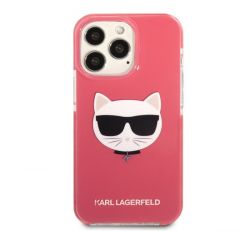 Karl Lagerfeld Choupette Head Apple iPhone 13 Pro Rózsaszín TPE Szilikon hátlap tok