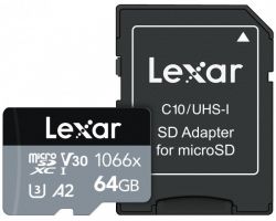 Lexar Professional 1066x microSDXC UHS-I Cards SILVER Series 64 GB Class 10 memóriakártya