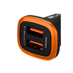 CANYON C-02 2 x USB, 5V, 2.1A fekete-narancs univerzális autós töltő túlfeszültség védelemmel