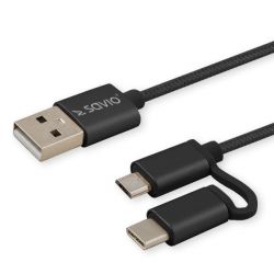 Savio CL-128 USB 2.0 USB A USB C/Micro-USB A 2.1A 1m Fekete USB kábel