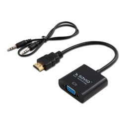 Savio CL-23/B HDMI M - VGA 15 pin F + Audio Jack 0,5 M Fekete video átalakító kábel