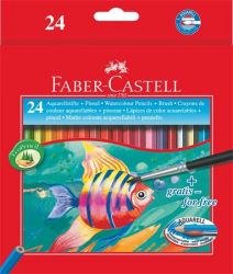 FABER-CASTELL hatszögletű 24 különböző színű aquarell színes ceruza készlet ecsettel 