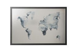 VICTORIA Világtérkép mágneses 60x40 cm fekete keretes ezüst üzenőtábla