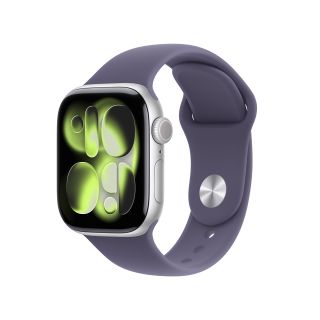Apple Watch Series 11, 42 mm, GPS, Alumínium, Ezüst, Okosóra, Lila köd szilikon szíjjal