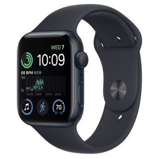 Apple Watch SE 2, 44 mm, GPS, Alumínium, M/L, Éjfekete, Okosóra, Éjfekete sportszíjjal