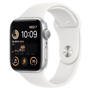 Apple Watch SE 2, 44 mm, GPS + Cellular, Alumínium, M/L, Ezüst , Okosóra, Fehér sportszíjjal