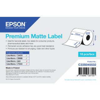 Epson (C33S045532) Premium Matte Label Fehér nyomtató címke