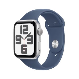 Apple Watch SE 2, 44 mm, GPS, Alumínium, S/M, Ezüst , Okosóra, Kék sportszíjjal
