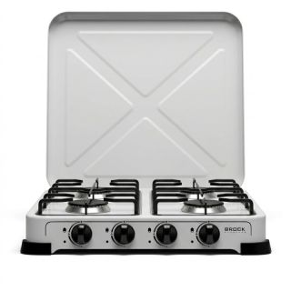 Brock GS004W, 4 zónás, LPG (G30, G31), Öntöttvas égők, Fém ház, Hordozható, Fehér, Kültéri gáztűzhely