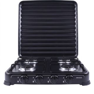 Brock GS2004BK, 4 zónás, LPG (G30, G31), Öntöttvas égők, Fém ház, Fekete, Hordozható gáztűzhely