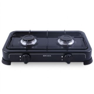 Brock GS2002BK, 2 zónás, LPG (G30, G31), Öntöttvas égők, Fém ház, Fekete, Hordozható, Kültéri gáztűzhely