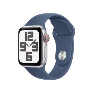 Apple Watch SE 2, 40 mm, GPS + Cellular, Alumínium, M/L, Ezüst , Okosóra, Farmerkék sportszíjjal