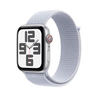 Apple Watch SE 2, 44 mm, GPS + Cellular, Alumínium, M/L, Ezüst , Okosóra, Felhőkék sportszíjjal