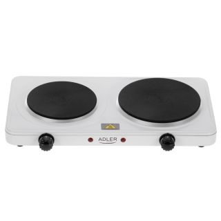Adler AD6520, 2500 W, 5 hőfok, 2 zóna, 185 mm, 155 mm, Fehér-Fekete, Elektromos főzőlap
