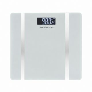 Rosberg R51650I, Max.180 kg, LCD, Bluetooth, Edzett üveg, Elemes, Fehér, Okos BMI mérleg