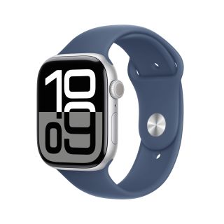 Apple Watch Series 10 GPS 46mm Silver Aluminum Case with Denim Sport Band S/M