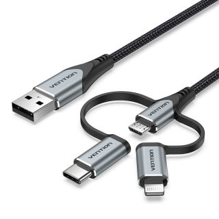 Vention CQJHF Szürke 1 M USB A Lightning + micro-USB B + USB C Mobiltelefon kábel