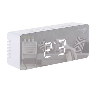 Adler AD1189W, 3 riasztási mód, Hőmérő, USB, LED, Fehér, Ébresztőóra
