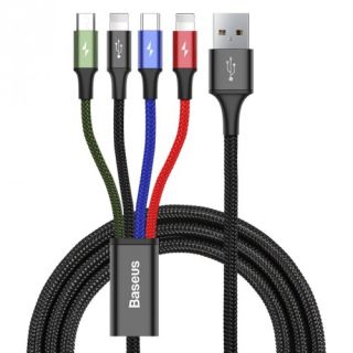 Baseus KB2L435A12BK Fekete, Kék, Zöld, Vörös 1,2 M USB A 2 x Lightning + micro-USB B + USB C Mobiltelefon kábel