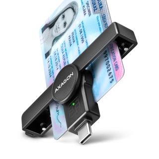 Axagon CRE-SMPC USB-C Smart card/ID card PocketReader chipkártya olvasó Beltéri USB C-típus Fekete