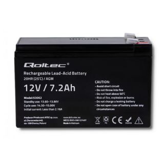 Qoltec 53062 UPS akkumulátor Zárt savas ólom (VRLA) 12 V 7,2 Ah