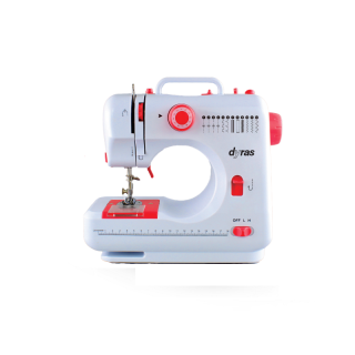 Dyras SM-505R, 12 Öltésminta, 4 Lépcsős Gomblyukvarrás, 2 Sebesség, Varrópedállal, Fehér-piros mini varrógép