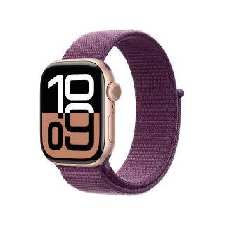 Apple Watch Series 10, 42 mm, GPS, Alumínium, S/M, Rózsaarany , Okosóra, Szilva sportszíjjal