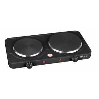 Brock EP 200 BK, 2500W, 2 zónás, 18,5 & 15,5 cm, Öntöttvas, Hordozható, Fekete, Elektromos főzőlap