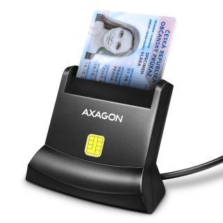 Axagon Universal desktop USB contact Smart/ID card reader with long USB-A cable. Suitable for the eObanka application. chipkártya olvasó Beltéri USB 2.0 Fekete