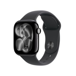 Apple Watch S11 GPS-es (42mm) kozmoszfekete alumínium tok, fekete S/M sportszíjas okosóra