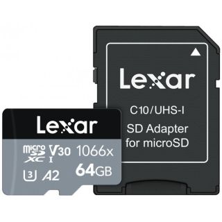 Lexar Professional 1066x microSDXC UHS-I Cards SILVER Series 64 GB Class 10 memóriakártya