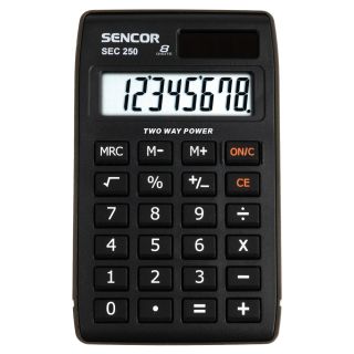 Sencor SEC 2500 8 számjegyes kijelző, elem és napelem, fekete zsebszámológép