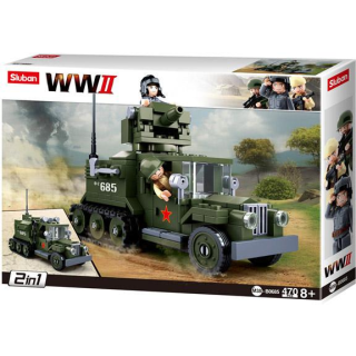 Sluban WWII M38-B0685, 2v1, Szovjet féllánctalpas vontató, (Lego, Cobi, Mega Bloks kompatibilis), Műanyag épitőjáték